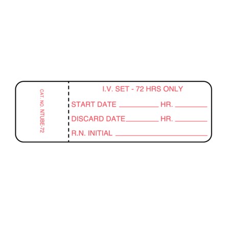 Nevs CMA Hourly IV Tubing Label - I.V. Set 72 Hours 15/16" x 3" White w/Red NTUBE-72